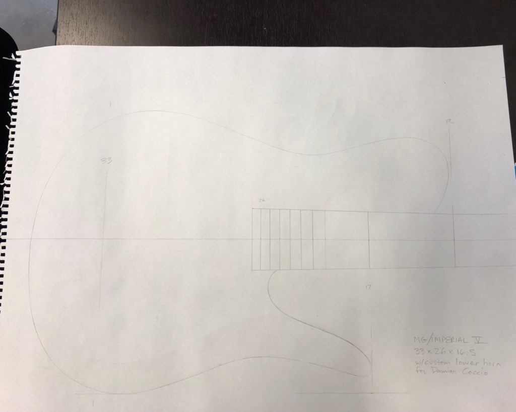 Vinny Fodera's sketch of Damian Coccio's custom bass